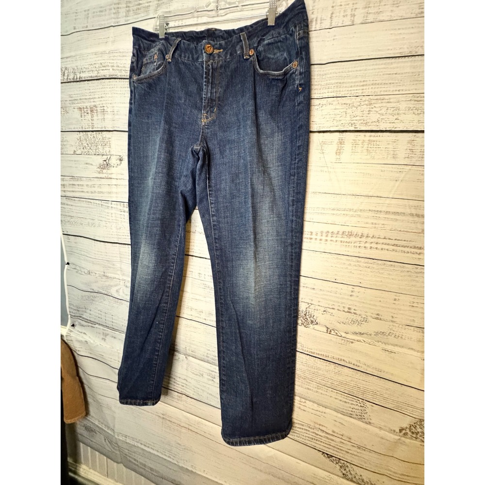 Seven7 Women Dark Wash Straight Leg Jeans Sequin Back Pockets Blue Denim